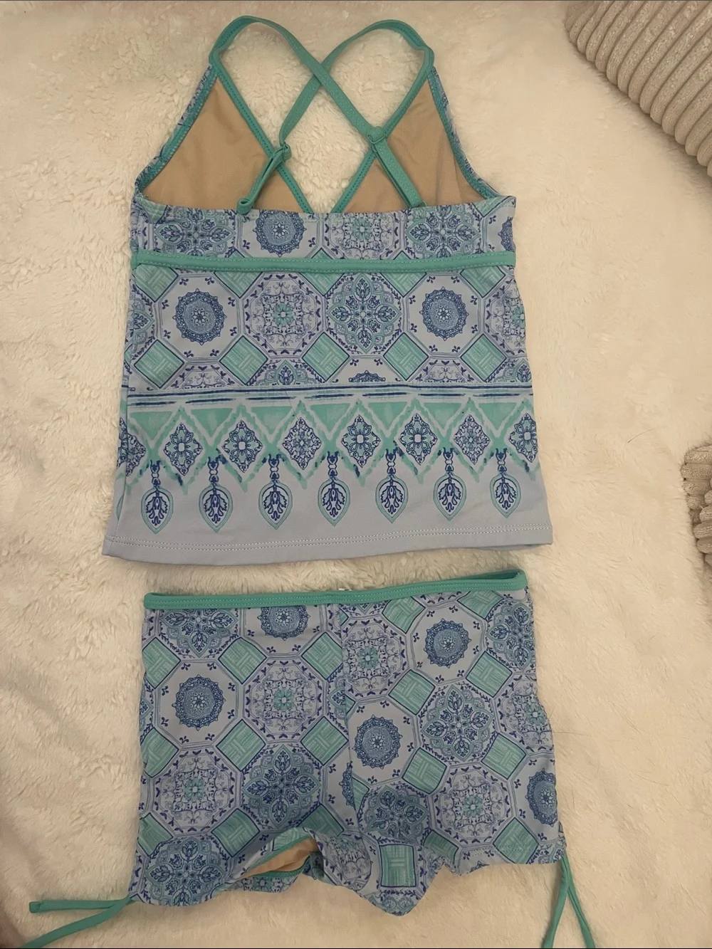 Cabana Life Girls Blue & Mint Patterned Tankini Set